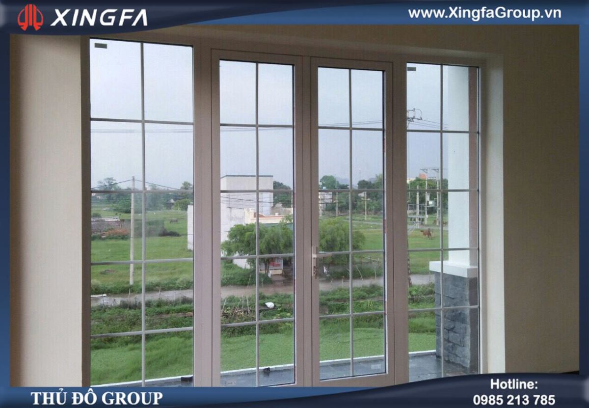 Mẫu cửa nhôm Xingfa dùng kính hộp 2 lớp cách âm cách nhiệt