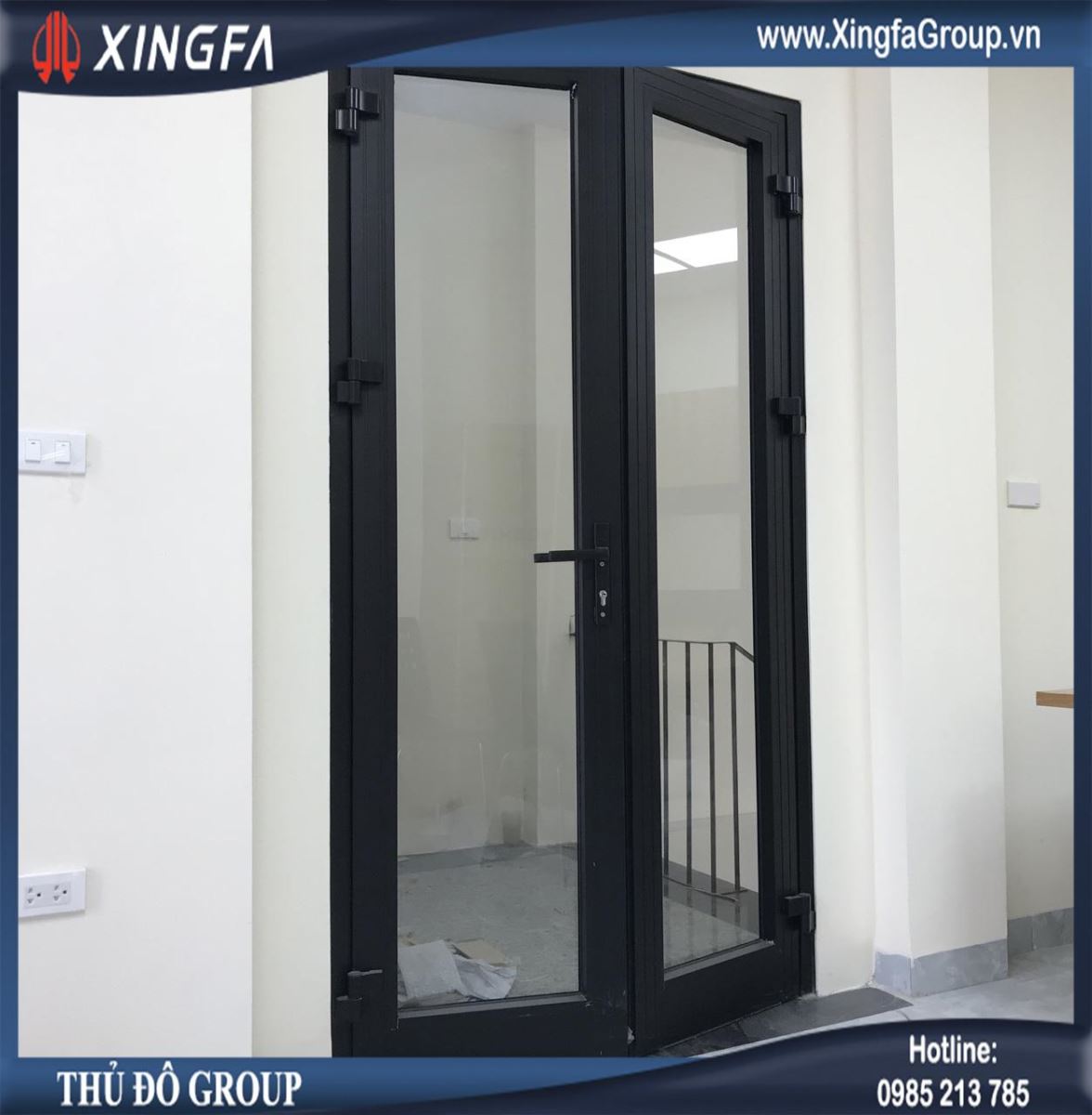 Cửa nhôm Xingfa kính hộp nan trang trí