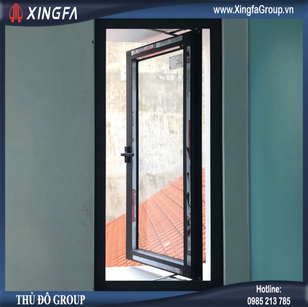 Mẫu cửa sổ nhôm Xingfa mở quay 1 cánh & mở quay 1 cánh chia thêm ô fix cố định