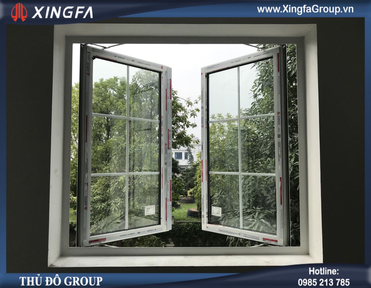 Mẫu cửa sổ nhôm Xingfa mở quay 2 cánh & mở quay 2 cánh chia thêm ô fix cố định