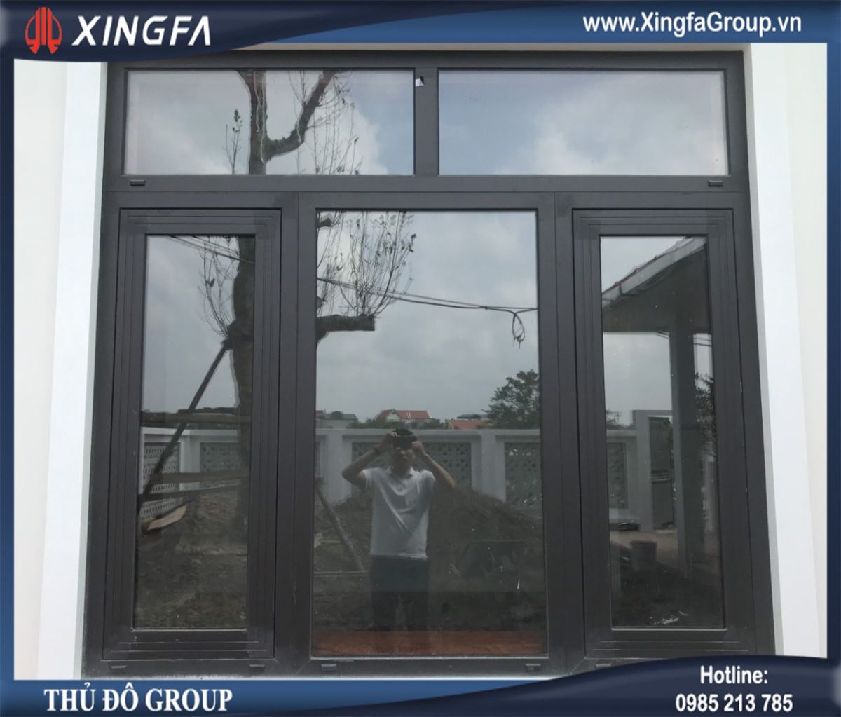 Mẫu cửa nhôm Xingfa bên ngoài + khuôn khung gỗ bên trong cho không gian