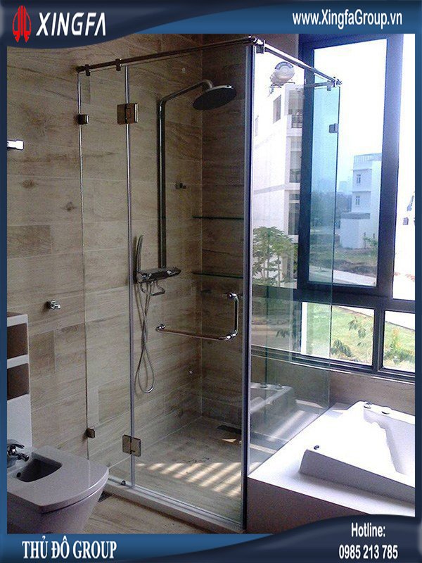 Mẫu vách kính nhà tắm cường lực 10mm temper Hải Long Glass (thiết kế góc 135 độ) - 2