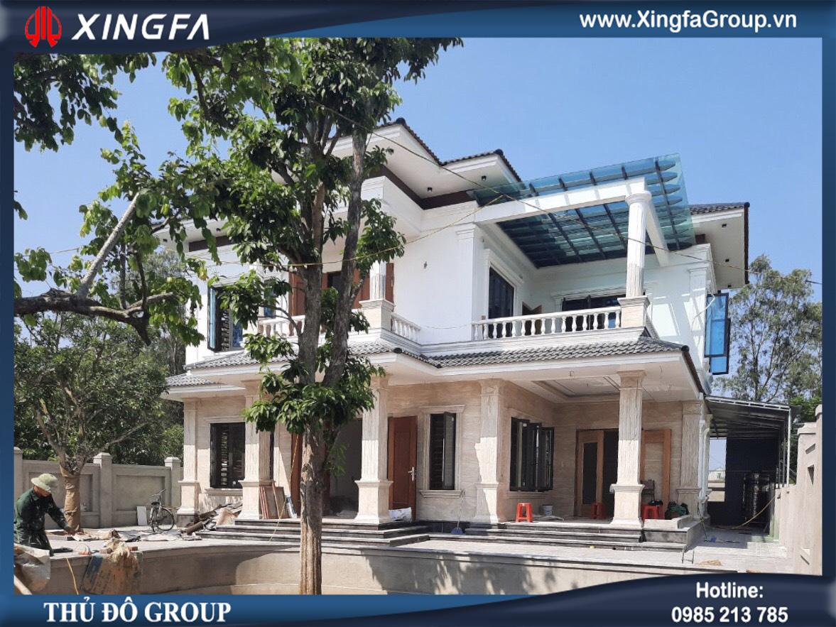 Công trình thi công lắp đặt cửa nhôm Xingfa kết hợp khuôn khung song gỗ bên trong tại nhà anh Dũng ở xóm Hương Tín, xã Nghi Đức, Tp Vinh, Nghệ An