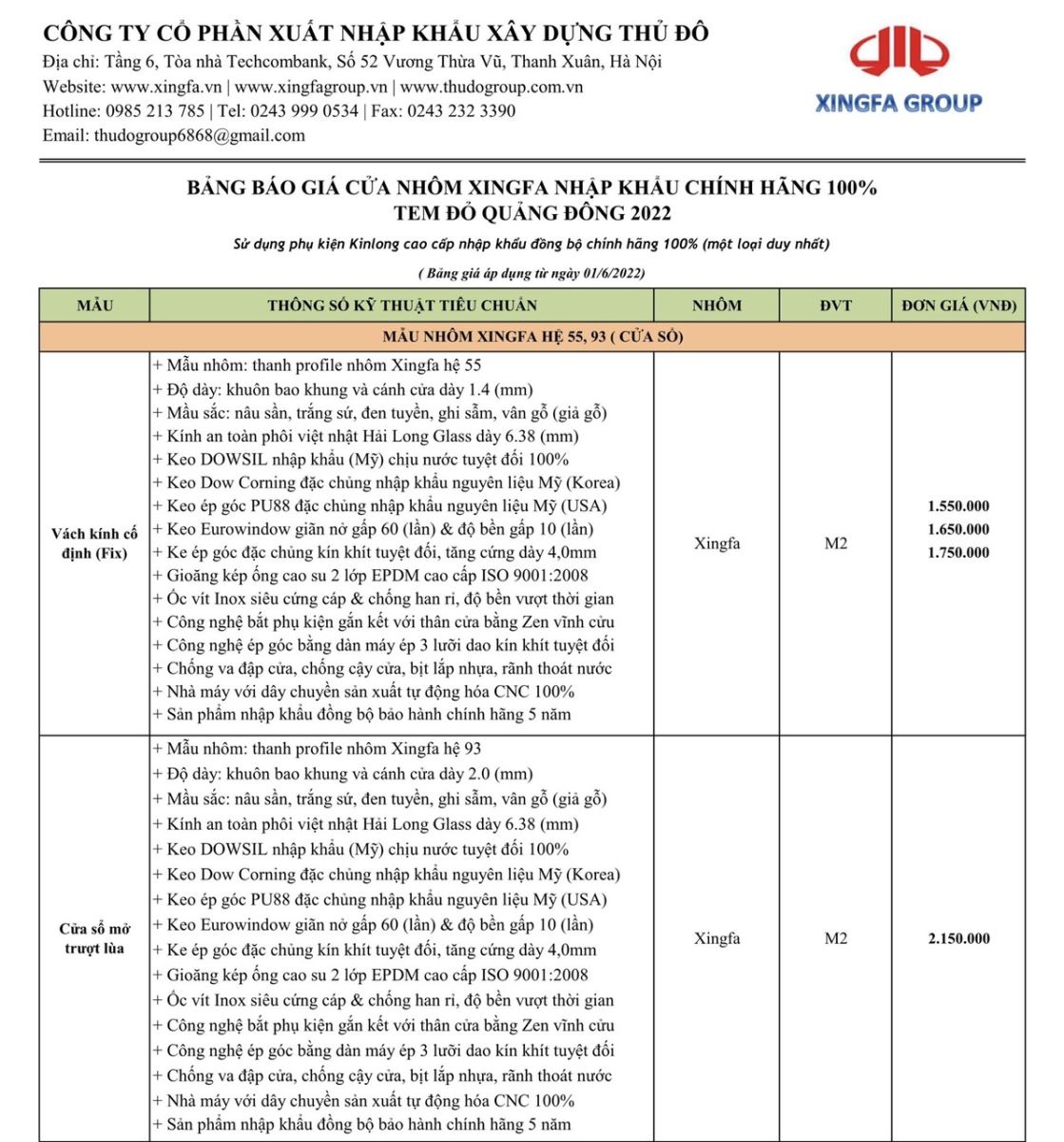cửa nhôm xingfa nhập khẩu chính hãng
