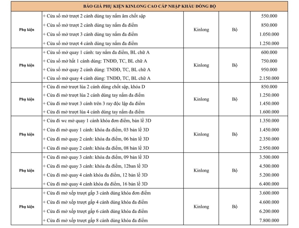 Bảng báo giá cửa nhôm Xingfa nhập khẩu chính hãng