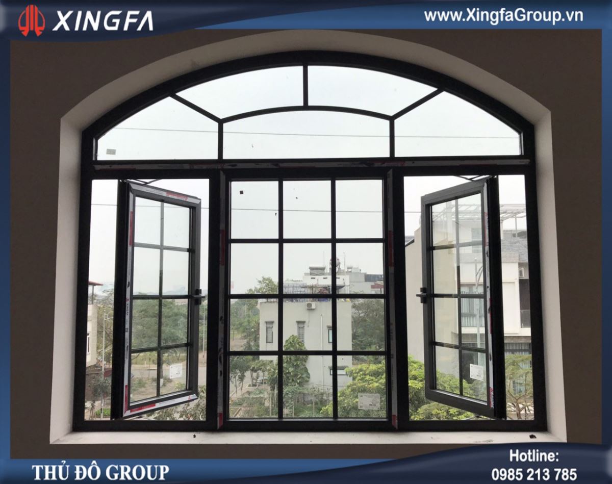 Cửa nhôm Xingfa kính hộp nan trang trí