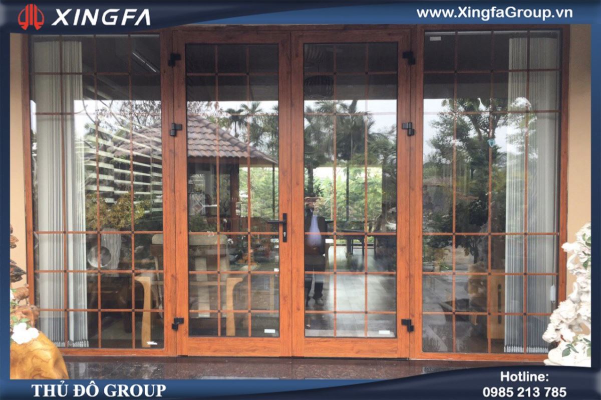 Cửa nh&ocirc;m Xingfa mầu v&acirc;n gỗ