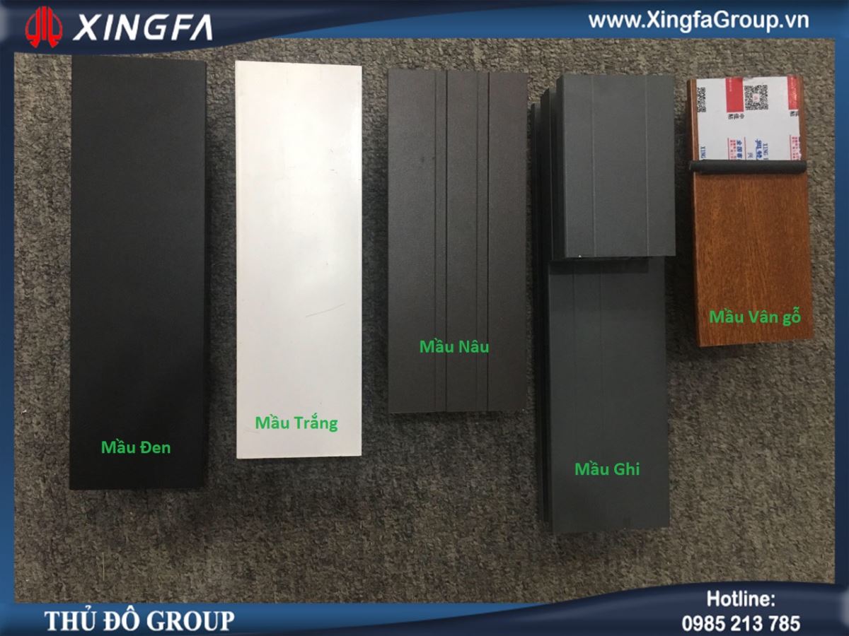 Cửa nhôm Xingfa có 5 mầu cơ bản: nâu cafe, trắng sứ, ghi xám, đen tuyền, vân gỗ (giả gỗ tự nhiên)