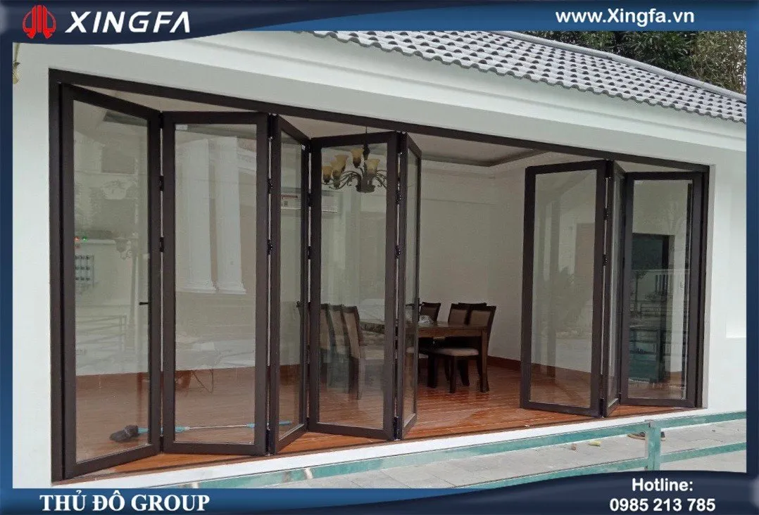 Tham khảo mẫu thiết kế cửa nhôm Xingfa mở xếp trượt gấp quay ra bên ngoài