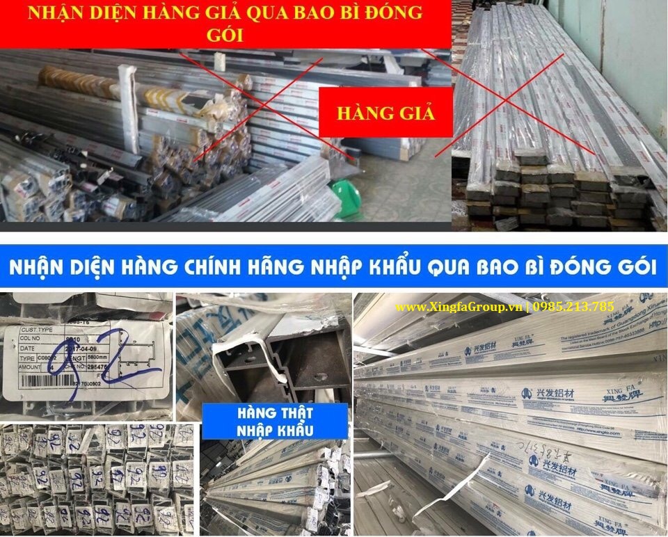 Nhận diện thanh nh&ocirc;m Xingfa nhập khẩu ch&iacute;nh h&atilde;ng 100% & thanh nh&ocirc;m Xingfa giả nh&aacute;i